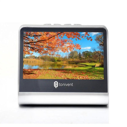 Tonivent TON170 Film Scanner for 135 Slides and Negatives with Display showing autumn landscape on built-in screen