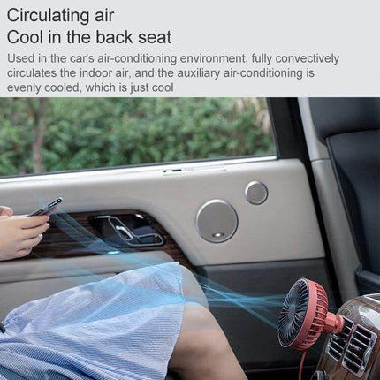 Portable Car Air Outlet Fan With LED Light For Car Comfort attached to vent blowing cool air to rear seat with LED illumination