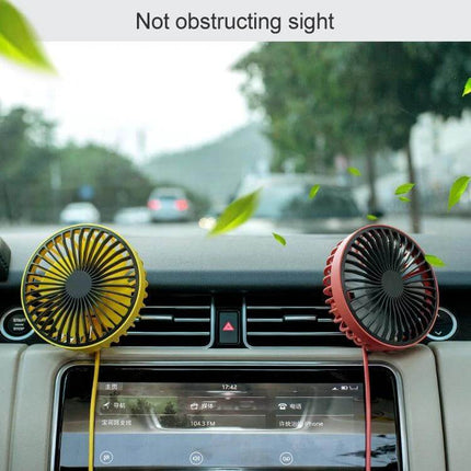 Portable Car Air Outlet Fan With LED Light For Car Comfort mounted on dashboard vents showing compact dual fans and LED illumination