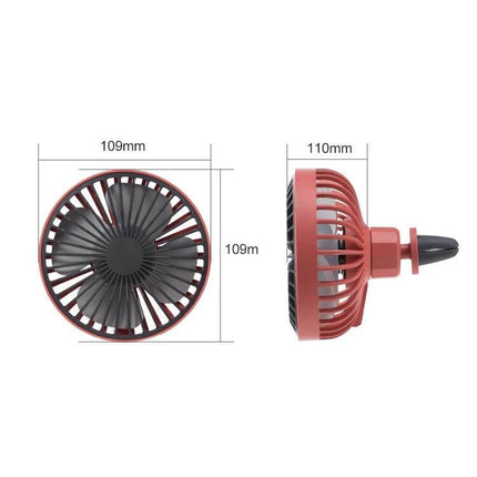 Portable Car Air Outlet Fan With LED Light For Car Comfort - compact 109mm car vent fan with LED, ABS/PP construction, side and front dimensions