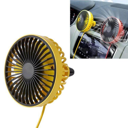 Portable Car Air Outlet Fan With LED Light For Car Comfort — yellow vent-mounted mini fan providing targeted cabin cooling and LED illumination