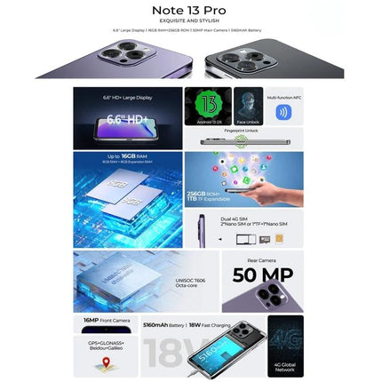 HOTWAV Smartphone for Daily Communication and Tasks - 6.6-inch display, Android 13, 50MP rear camera, long battery life