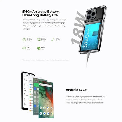 HOTWAV Smartphone for Daily Communication and Tasks - 5160mAh battery, Android 13, 6.6-inch display for reliable daily use