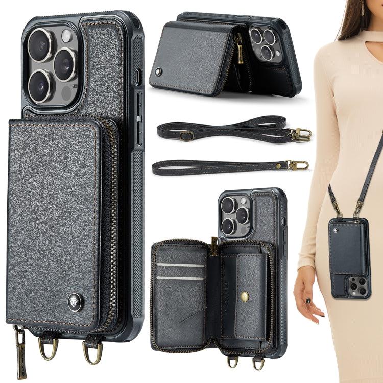 Étui portefeuille en cuir à fermeture éclair pour téléphone portable JEEHOOD série C22 avec double lanière