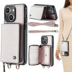 JEEHOOD C22 Series Leather Zipper Wallet Case with Dual Lanyards for iPhone 15 Pro Max