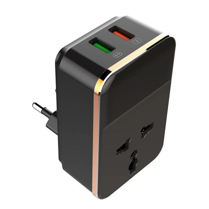 LDNIO Universal Travel Charger for Everyday Mobile Device Use - black dual USB and universal socket travel adapter