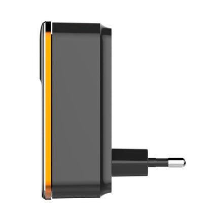 LDNIO Universal Travel Charger for Everyday Mobile Device Use compact dual-port wall adapter in black and orange profile view