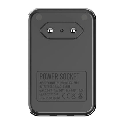 LDNIO Universal Travel Charger for Everyday Mobile Device Use — black dual-port travel charger showing power socket and specifications label
