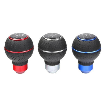 Universal Leather-Wrapped Gear Shift Knob For Cars - three colored leather-wrapped round knobs with aluminum bases for improved grip and shift feedback