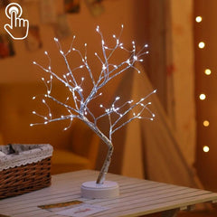 Lámpara de mesa con 36 LED de alambre de cobre y forma de árbol de perlas, decoración creativa, luz nocturna con control táctil (luz blanca cálida)