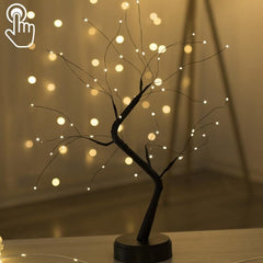 Lámpara de mesa con 36 LED de alambre de cobre y forma de árbol de perlas, decoración creativa, luz nocturna con control táctil (luz blanca cálida)