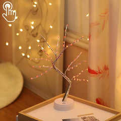 Lámpara de mesa con 36 LED de alambre de cobre y forma de árbol de perlas, decoración creativa, luz nocturna con control táctil (luz blanca cálida)