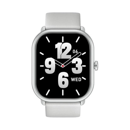 Zeblaze Smart Watch for Daily Fitness and Activity Tracking showing white strap, rectangular black watch face with large numeric dial and activity display