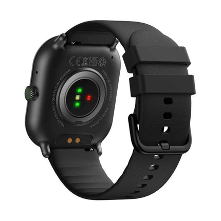Zeblaze Smart Watch for Daily Fitness and Activity Tracking showing rear sensors and black silicone strap for monitoring heart rate and steps