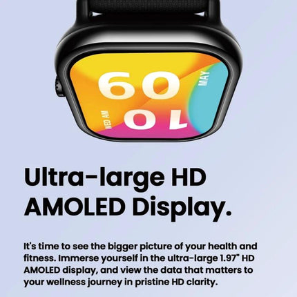 Zeblaze Smart Watch for Daily Fitness and Activity Tracking with ultra-large HD AMOLED display showing colorful watch face