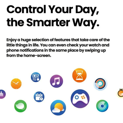 Zeblaze Smart Watch for Daily Fitness and Activity Tracking showing app icons and text 'Control Your Day, the Smarter Way.'