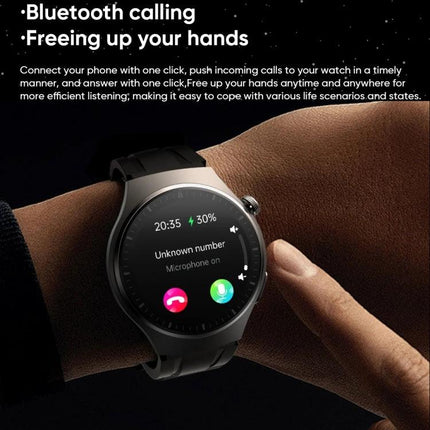 Smart Watch for Everyday Health and Wellness Monitoring on wrist showing Bluetooth call screen and heart rate icon