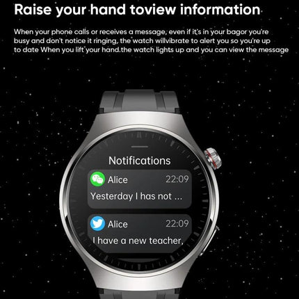 Smart Watch for Everyday Health and Wellness Monitoring - round smartwatch displaying message notifications and raise-to-view feature