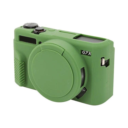 Soft Silicone Protective Case with Lens Cover for Cameras on green Canon PowerShot G7X Mark II showing lens cover and accessible controls