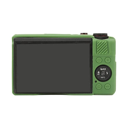 Soft Silicone Protective Case with Lens Cover for Cameras on Canon PowerShot G7X Mark II showing rear view, green stretchable silicone, accessible controls