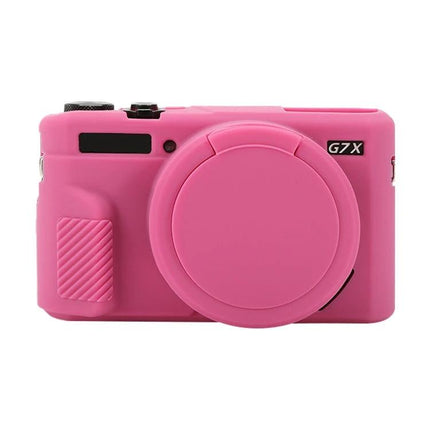 Soft Silicone Protective Case with Lens Cover for Cameras - pink silicone cover fitted on Canon PowerShot G7X Mark II