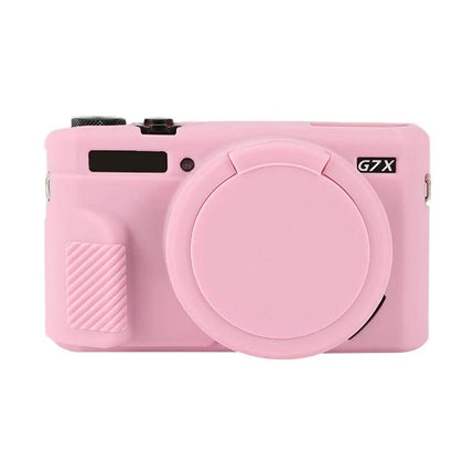 Soft Silicone Protective Case with Lens Cover for Cameras in pink on Canon PowerShot G7X Mark II, stretchable soft silicone for travel protection