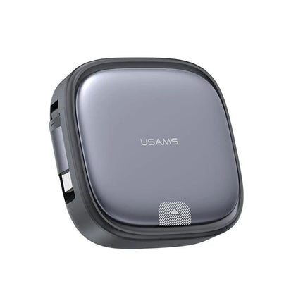 A USAMS Cable for Everyday Device Charging and Storage retractable compact gray charging cable case for phone tablet laptop