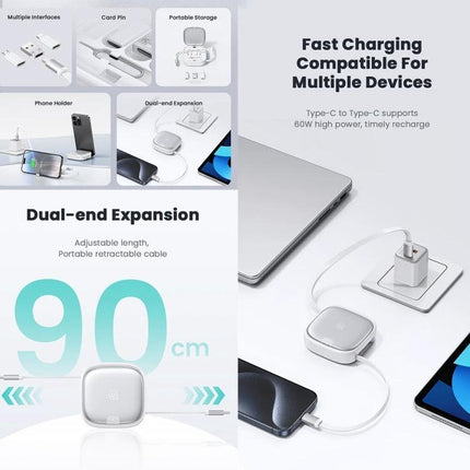A USAMS Cable for Everyday Device Charging and Storage retractable dual-end 90cm cable charging phone tablet laptop compatible fast charge