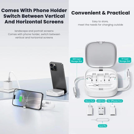 A USAMS Cable for Everyday Device Charging and Storage - retractable multiport cable with phone holder and compact storage case