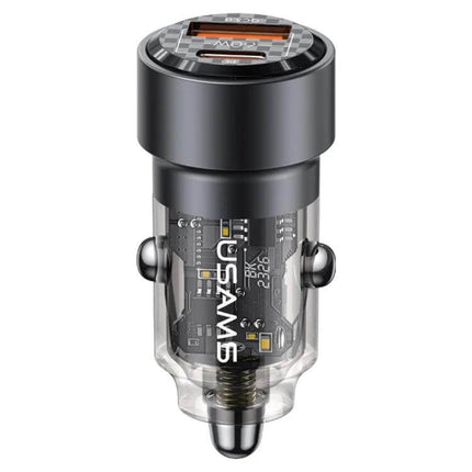 Transparent Aluminum Alloy Dual Port Car Charger for Vehicles - clear compact dual-port 60W Type-C PD and USB fast car charger