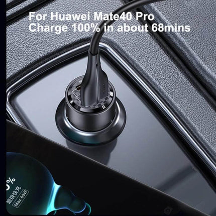 Transparent Aluminum Alloy Dual Port Car Charger for Vehicles plugged into vehicle dash, dual-port PD and USB charging a smartphone