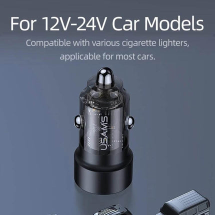 Transparent Aluminum Alloy Dual Port Car Charger for Vehicles in clear housing compatible with 12V-24V car models, dual PD and USB 60W output