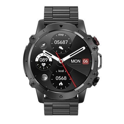 Smart Watch for Everyday Health Tracking and Daily Notifications - black rugged smartwatch showing steps, calories, sleep and message alerts