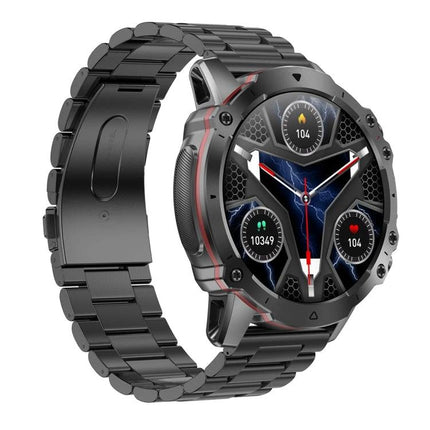 Smart Watch for Everyday Health Tracking and Daily Notifications black metal-band smartwatch showing step, heart rate and sleep dials