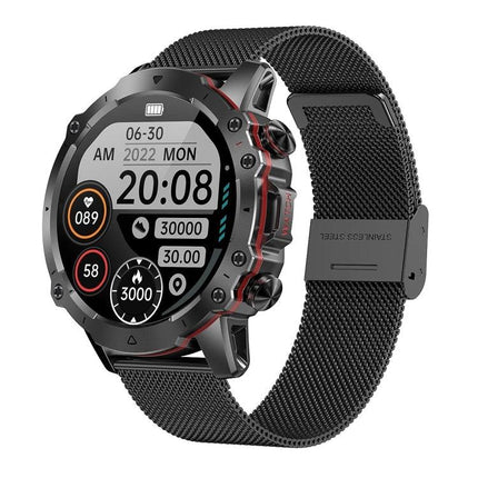 Smart Watch for Everyday Health Tracking and Daily Notifications - rugged black metal smartwatch showing time, steps, heart rate, sleep tracking