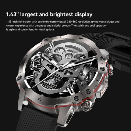 Smart Watch for Everyday Health Tracking and Daily Notifications — metal smartwatch with 1.43" bright display, skeleton dial and black silicone strap