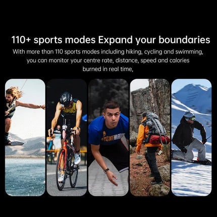 Smart Watch for Everyday Health Tracking and Daily Notifications showing 110+ sports modes for running, cycling, hiking, swimming and skiing