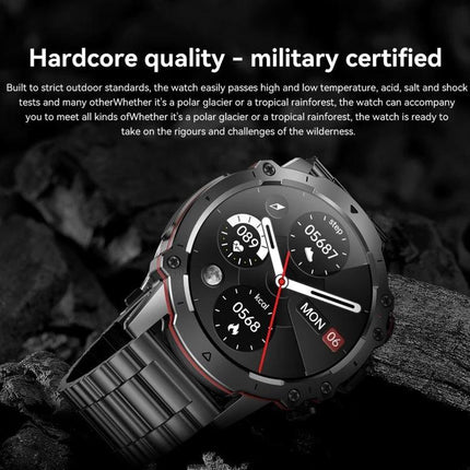 Smart Watch for Everyday Health Tracking and Daily Notifications - rugged military-style watch showing steps, sleep and message alerts on black background
