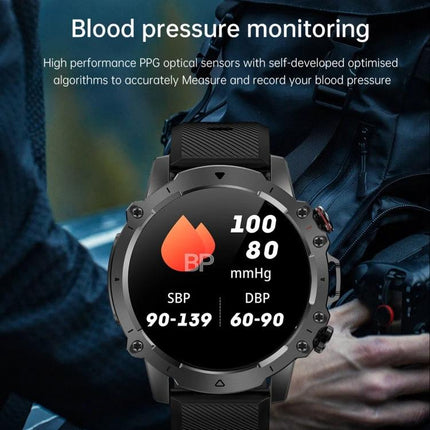 Smart Watch for Everyday Health Tracking and Daily Notifications - rugged smartwatch showing blood pressure monitoring screen and metrics