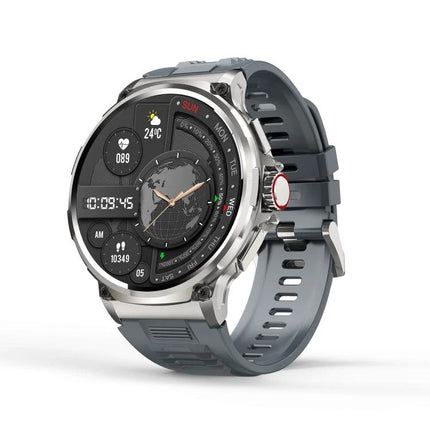 Smart Watch for Everyday Activity and Health Monitoring showing round display with heart rate, steps, sleep and move reminders on a gray sport strap