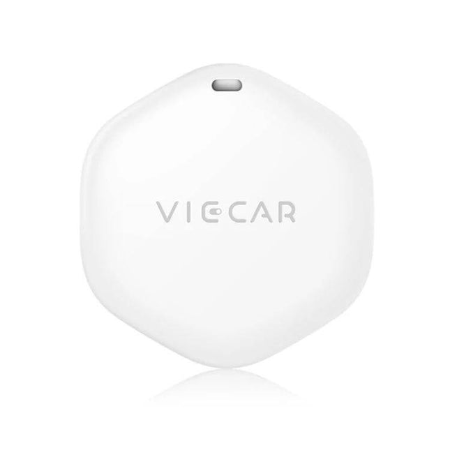 VIECAR Wireless Tracker for Car Keys and Apple Devices white Bluetooth tracker on plain background, slim compact tag for keys and pets