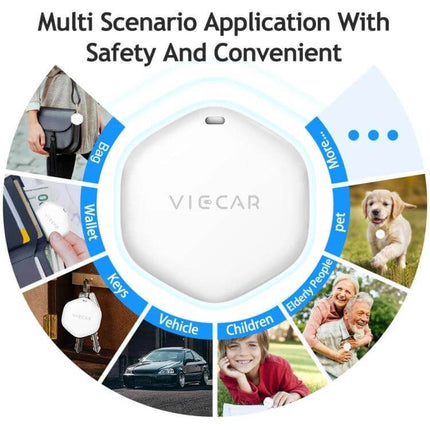 VIECAR Wireless Tracker for Car Keys and Apple Devices attached to keys, bag, wallet, pet collar and vehicle for easy Apple device finding