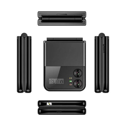UNIWA F265 Flip Phone with Four SIM Card Support for Daily Calls black compact flip phone shown from multiple angles