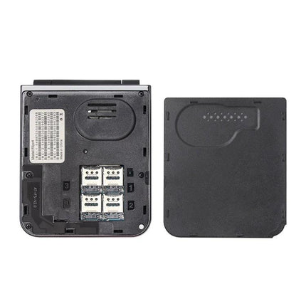 UNIWA F265 Flip Phone with Four SIM Card Support for Daily Calls showing open back with four SIM slots