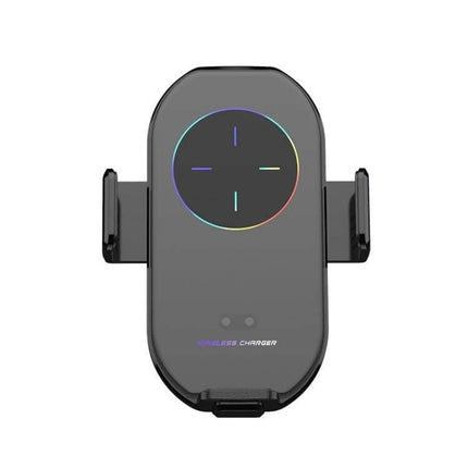 A7s Infrared Induction Wireless Car Holder For Air Outlet showing front view with RGB charging ring and side grips