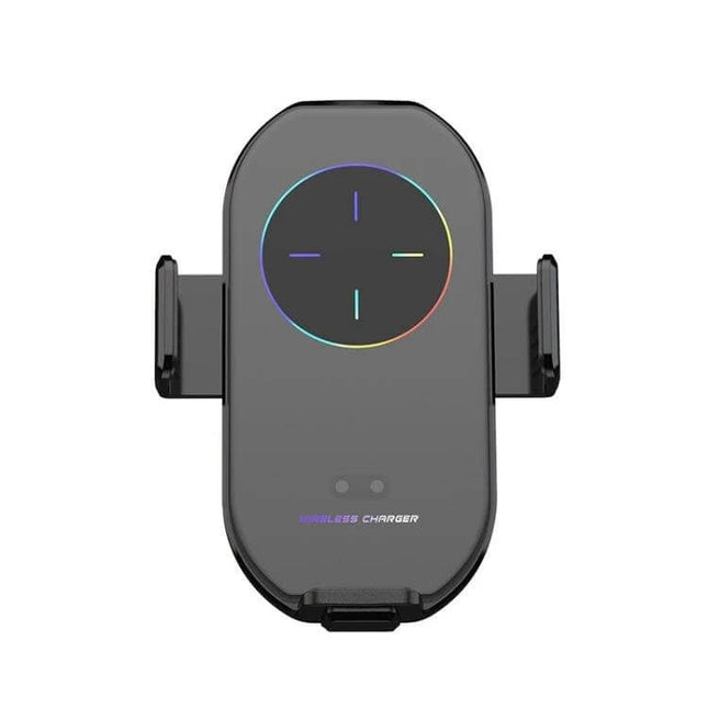 A7s Infrared Induction Wireless Car Holder For Air Outlet showing front view with RGB charging ring and side grips