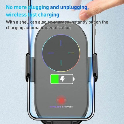 A7s Infrared Induction Wireless Car Holder For Air Outlet showing phone mounted and wireless charging indicator