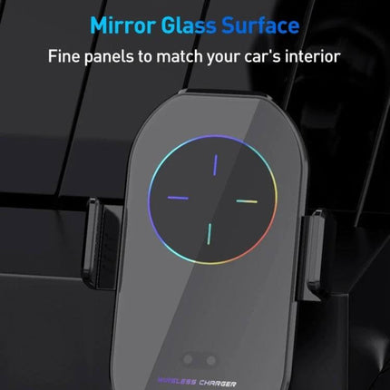 A7s Infrared Induction Wireless Car Holder For Air Outlet mounted on car vent with mirror glass surface and RGB charging indicator