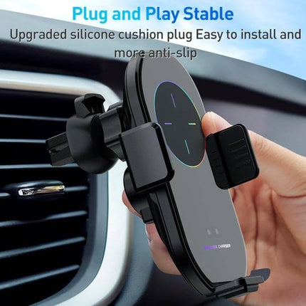 A7s Infrared Induction Wireless Car Holder For Air Outlet mounted on car vent showing one-handed infrared sensing and rear touch control