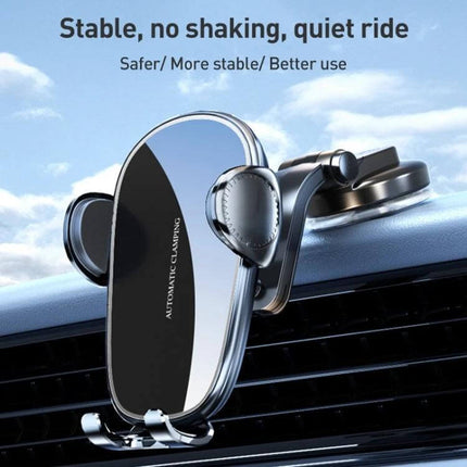 Mechanical Locking Wireless Car Holder For 4.0-7.2 Inch Phones mounted on vent with automatic infrared sensing and stable one-handed clamping for charging